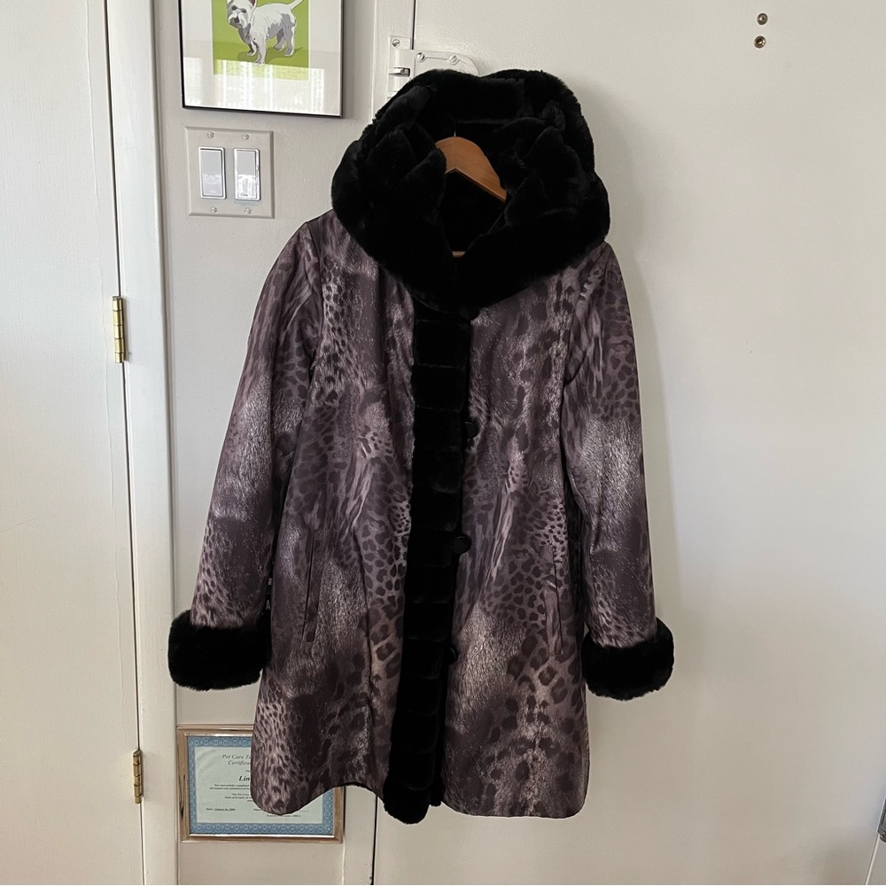 PRICE DROPPED! Luxurious Reversible Hooded Black Faux Fur Coat